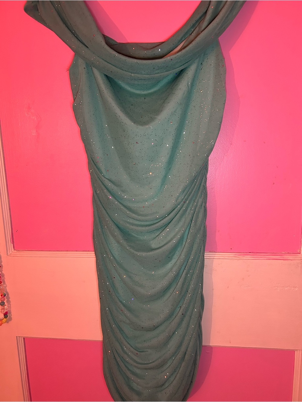 Sparkle Draped Teal Bodycon Dress